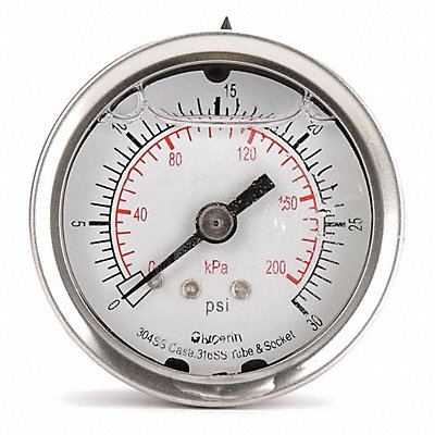 GRAINGER 4CFN8 D1361 Pressure Gauge Liquid Filled 2 In