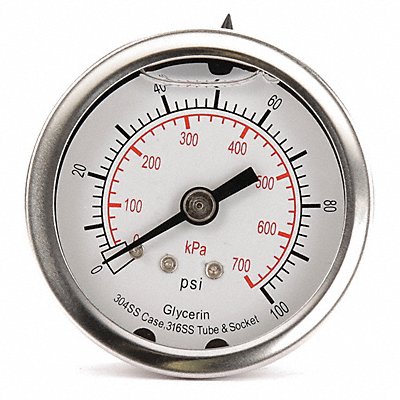 GRAINGER 4CFP1 D1361 Pressure Gauge Liquid Filled 2 In