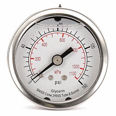 GRAINGER 4CFP2 D1361 Pressure Gauge Liquid Filled 2 In