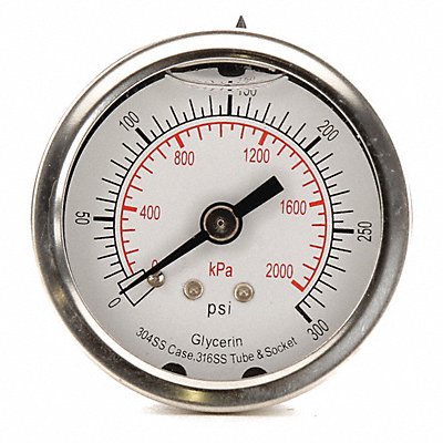 GRAINGER 4CFP4 D1361 Pressure Gauge Liquid Filled 2 In