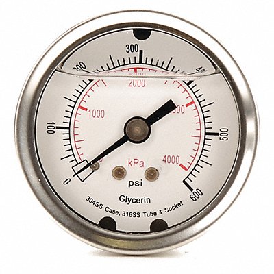 GRAINGER 4CFP6 D1361 Pressure Gauge Liquid Filled 2 In