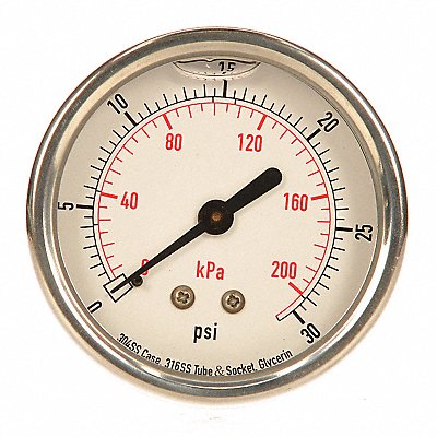 GRAINGER 4CFR4 D1365 Pressure Gauge Liquid Filled 2-1/2 In