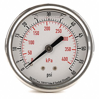 GRAINGER 4CFR5 D1365 Pressure Gauge Liquid Filled 2-1/2 In