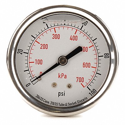 GRAINGER 4CFR6 D1365 Pressure Gauge Liquid Filled 2-1/2 In