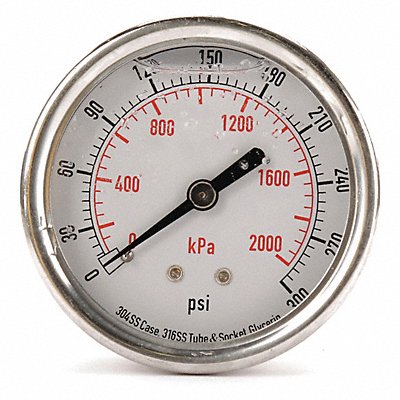 GRAINGER 4CFR9 D1365 Pressure Gauge Liquid Filled 2-1/2 In
