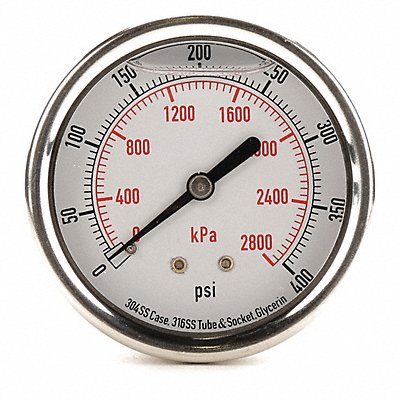 GRAINGER 4CFU1 D1365 Pressure Gauge Liquid Filled 2-1/2 In