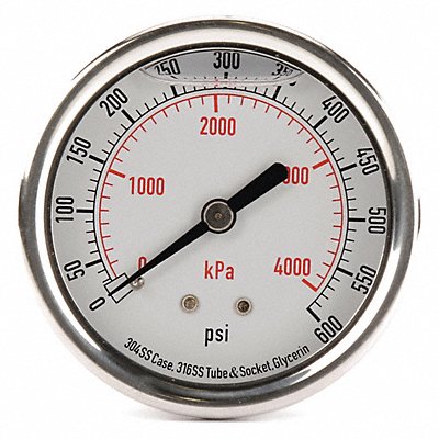 GRAINGER 4CFU2 D1365 Pressure Gauge Liquid Filled 2-1/2 In