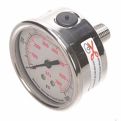 GRAINGER 4CFU3 D1365 Pressure Gauge Liquid Filled 2-1/2 In