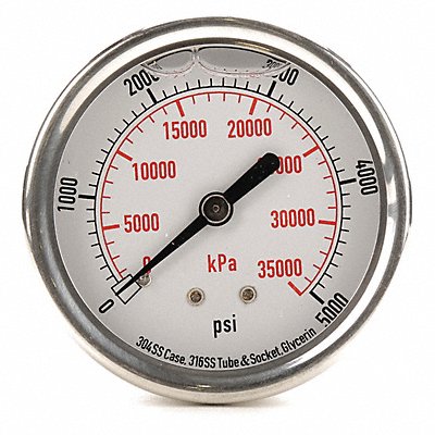 GRAINGER 4CFU6 D1365 Pressure Gauge Liquid Filled 2-1/2 In