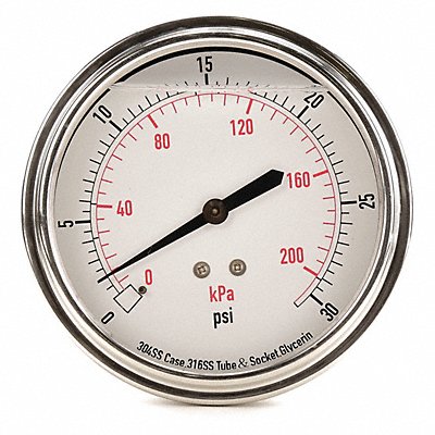 GRAINGER 4CFU9 D1369 Pressure Gauge Liquid Filled 3-1/2 In