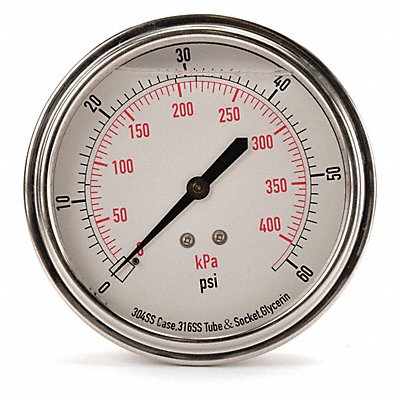 GRAINGER 4CFV1 D1369 Pressure Gauge Liquid Filled 3-1/2 In