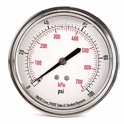 GRAINGER 4CFV2 D1369 Pressure Gauge Liquid Filled 3-1/2 In