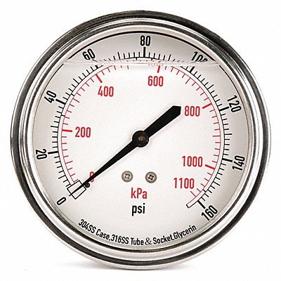 GRAINGER 4CFV3 D1369 Pressure Gauge Liquid Filled 3-1/2 In