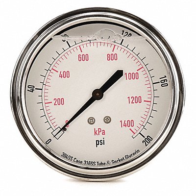 GRAINGER 4CFV4 D1369 Pressure Gauge Liquid Filled 3-1/2 In