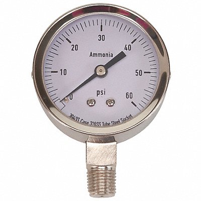 GRAINGER 4CFW3 Pressure Gauge Ag Ammonia 2 1/2 In 60Psi