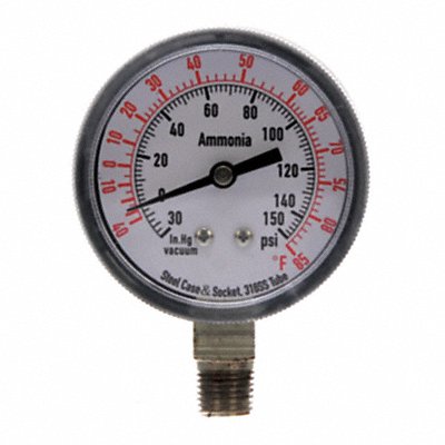 GRAINGER 4CFW6 Compound Gauge Ammonia 2 1/2 In 150 Psi