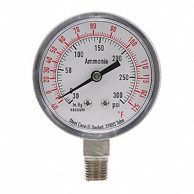 GRAINGER 4CFW7 Compound Gauge Ammonia 2 1/2 In 300 Psi