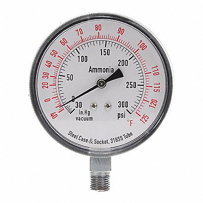 GRAINGER 4CFW9 Compound Gauge Ammonia 3 1/2 In 300 Psi