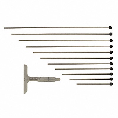 MITUTOYO 129150 Depth Micrometer 0-12 4 In Base 12 Rods