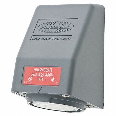 HUBBELL HBL2430AR Angl Lck Recpt 20 A Gry Vlx L16-20R 1Gng