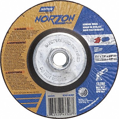 NORTON 66252843326 Depressed Grinding Wheel 5/8 -11CN ThreadHle