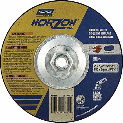 NORTON 66252917881 Depressed Grinding Wheel 5/8 -11CN ThreadHle