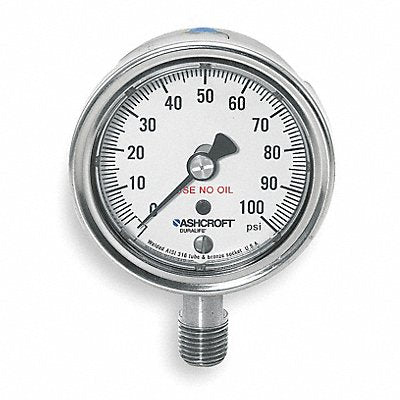 ASHCROFT 251009SW02LX6B100 D0992 Pressure Gauge 0 to 100 psi 2-1/2In
