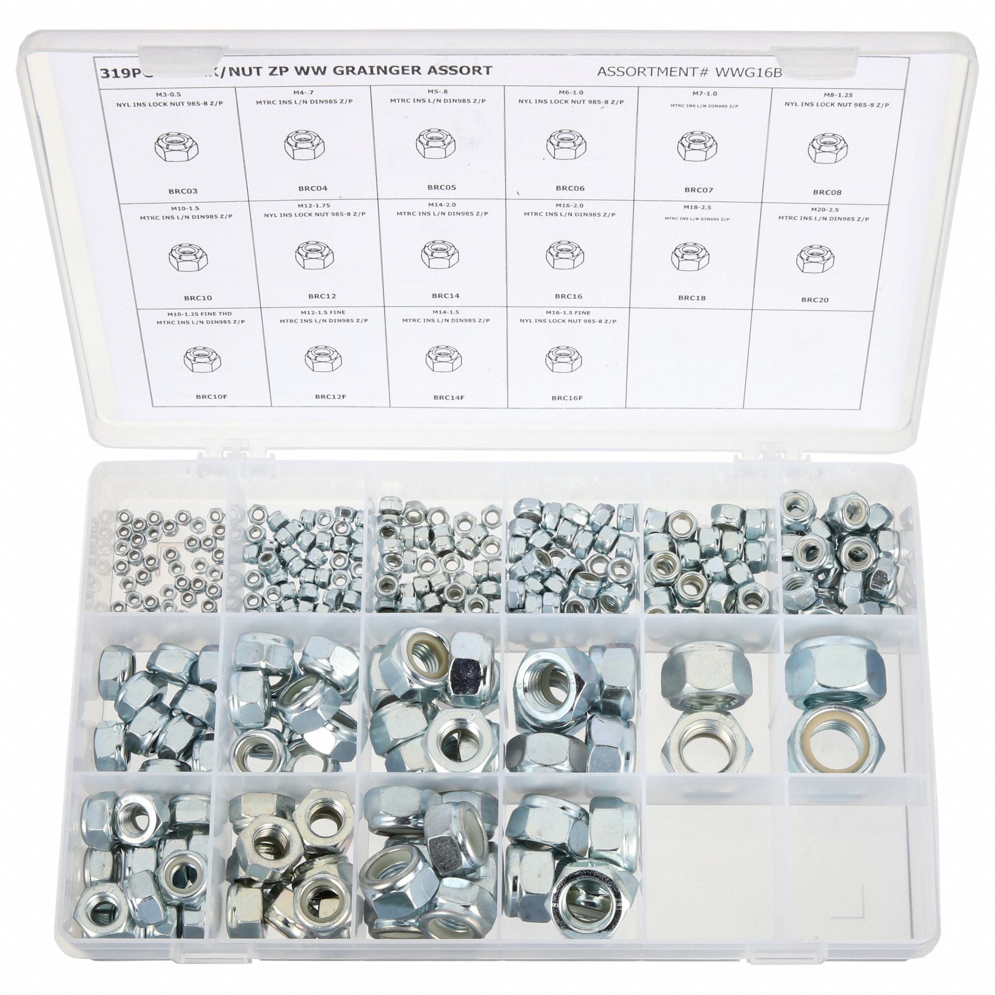 GRAINGER WWG16BRCSMGR Hx LockNt Asrt Zinc Plated Steel 319PK