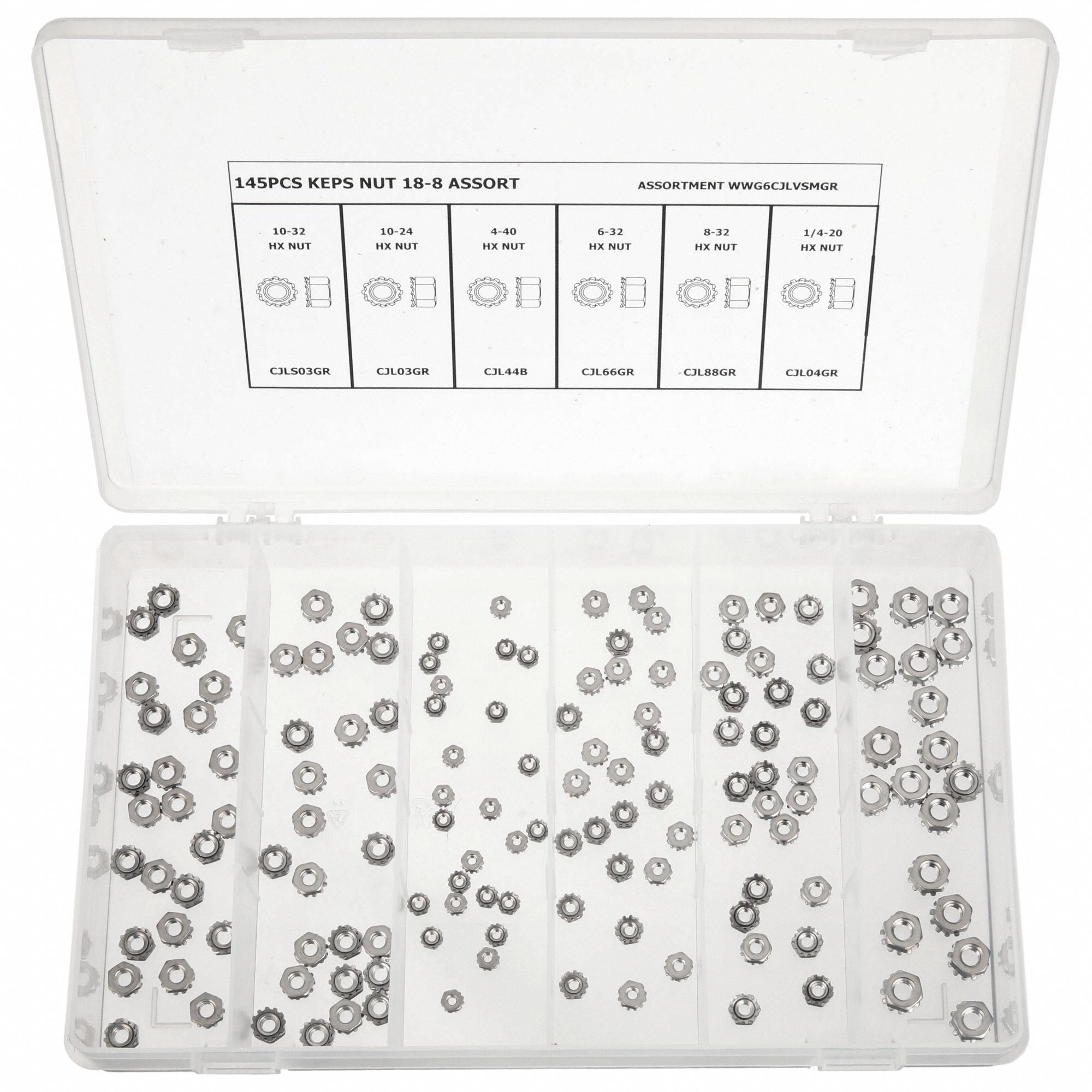 GRAINGER WWG6CJLVSMGR Hx LockNt Asrt Plain Stainless Steel 145PK