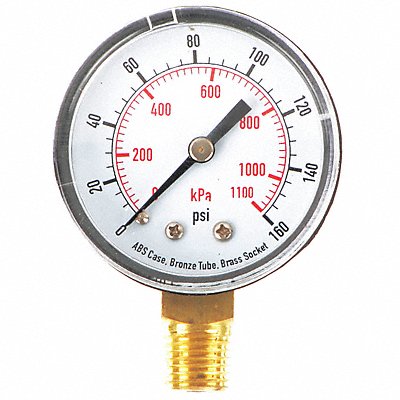 GRAINGER 4FLU2 D1338 Pressure Gauge Test 2 In