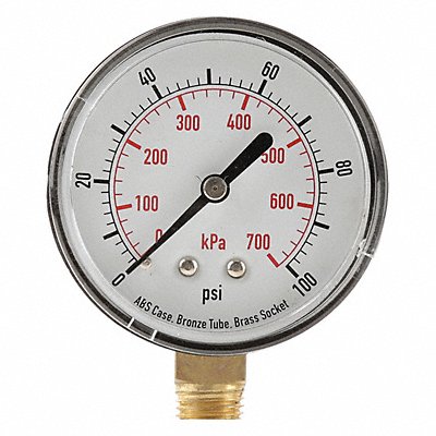 GRAINGER 4FLV9 D1343 Pressure Gauge Test 2-1/2 In