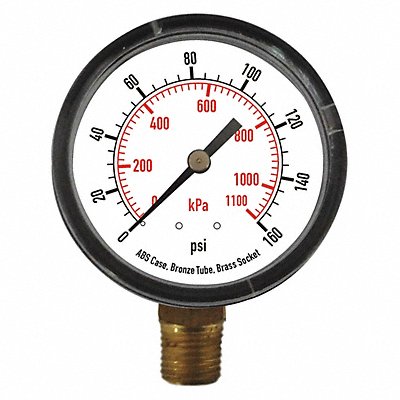 GRAINGER 4FLW1 D1343 Pressure Gauge Test 2-1/2 In
