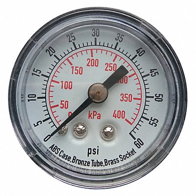GRAINGER 4FLZ6 D1335 Pressure Gauge 0 to 60 psi 0 to 400 kPa