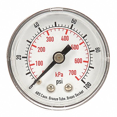 GRAINGER 4FLZ7 D1335 Pressure Gauge 0 to 100 psi 0 to 700 kPa