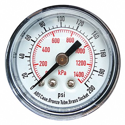 GRAINGER 4FLZ9 D1335 Pressure Gauge 0to200 psi 0to1400 kPa