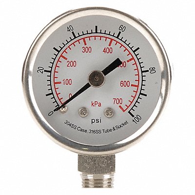 GRAINGER 4FMJ2 D1353 Pressure Gauge Test 1-1/2 In