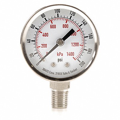 GRAINGER 4FMK9 D1357 Pressure Gauge Test 2 In