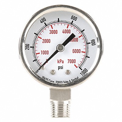 GRAINGER 4FML4 D1357 Pressure Gauge Test 2 In