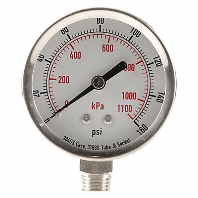 GRAINGER 4FMN4 D1362 Pressure Gauge Test 2-1/2 In