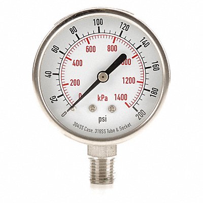 GRAINGER 4FMN5 D1362 Pressure Gauge Test 2-1/2 In