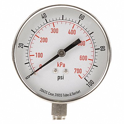 GRAINGER 4FMP8 D1366 Pressure Gauge Test 3-1/2 In