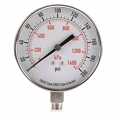 GRAINGER 4FMR1 D1366 Pressure Gauge Test 3-1/2 In