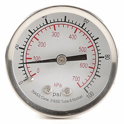 GRAINGER 4FMU9 D1358 Pressure Gauge Test 2 In