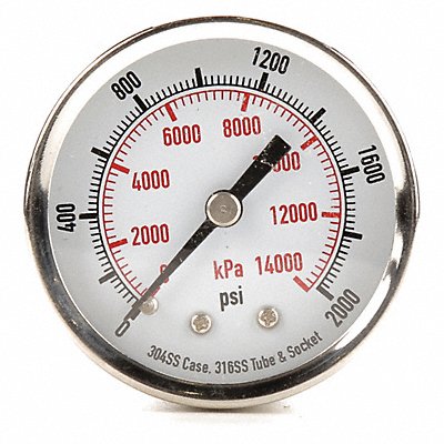 GRAINGER 4FMV7 D1358 Pressure Gauge Test 2 In