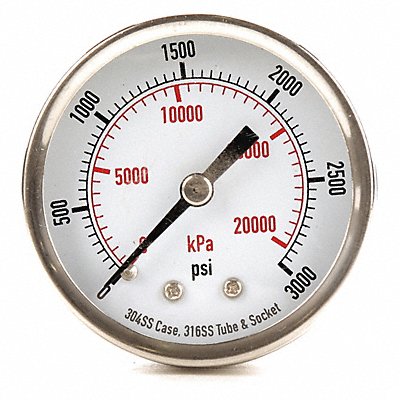 GRAINGER 4FMV8 D1358 Pressure Gauge Test 2 In