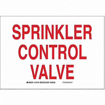 BRADY 41254 Fire Sprinkler Control Valve Sign R/WHT