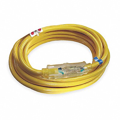 POWER FIRST 4FZZ7 Lighted Extension Cord 50ft 10Ga 20A SJTOW Yel