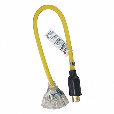 POWER FIRST 4GAA3 Lighted Extension Cord 2ft 12Ga 15A STOW Yel