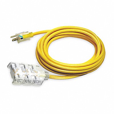 POWER FIRST 4GAD7 Lighted Extension Cord 50ft 12Ga 15A SJTOW Yel