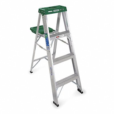 WERNER 354 Stepladder Aluminum 4 ft H 225 lb Cap.